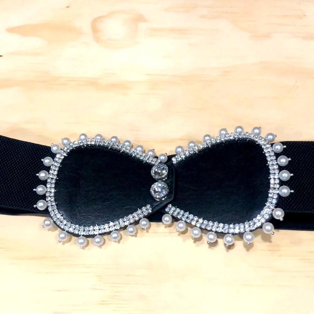 Elegant ,pearls rhinestone ,Black and Silver luxury ,woman waistband belt.